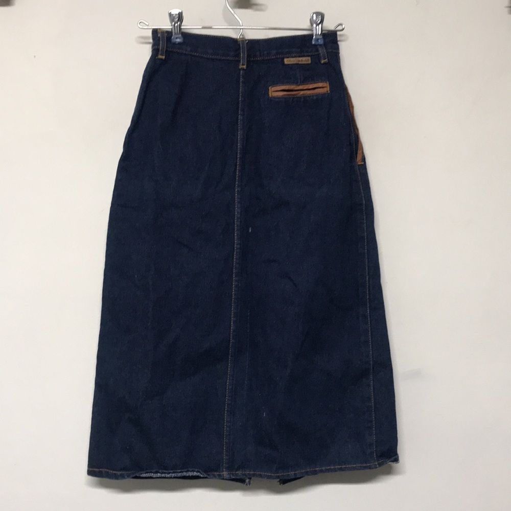 Vintage Gloria Vanderbilt Dark Blue Denim Jean Pencil Skirt Vegan Leather Detail